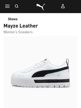 Puma Mayze Leather Low-Top Sneakers in White and Black